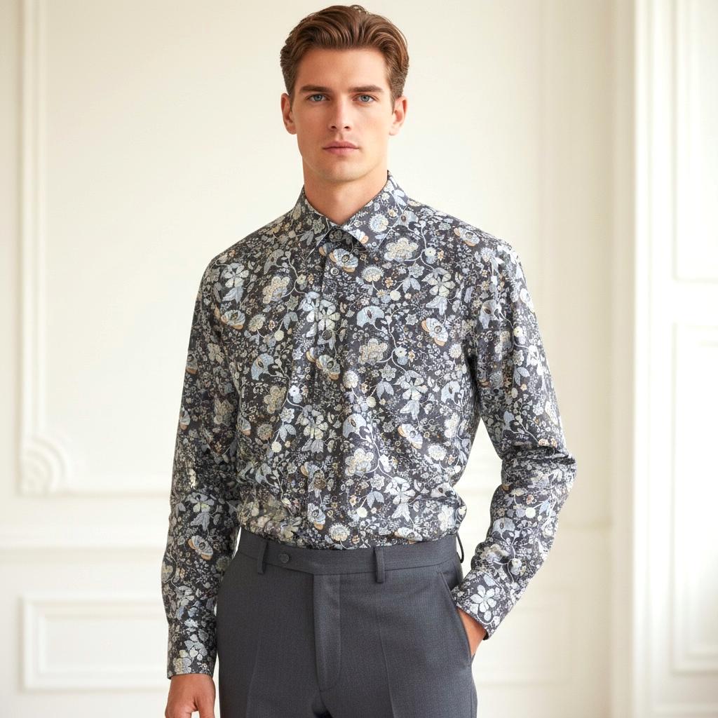 Liberty London Floral Print Cotton Shirt, Slim Fit Long Sleeve Top
