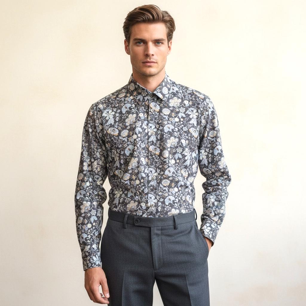 Liberty London Floral Print Cotton Shirt, Slim Fit Long Sleeve Top