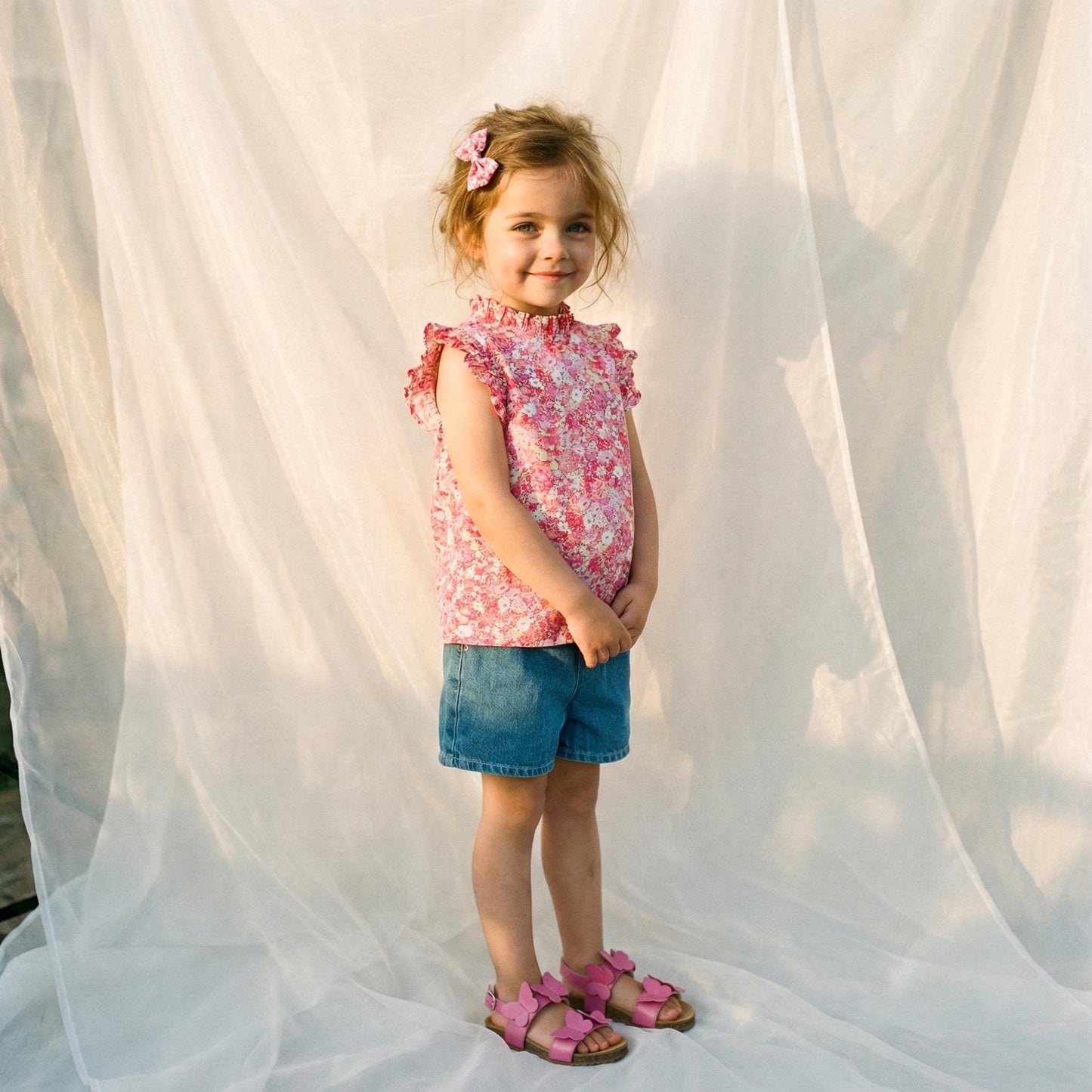 Liberty London Sleeveless Flutter Ruffle Collared Top, Handmade Children-wear, Sustainable Clothing, Floral Print Blouse
