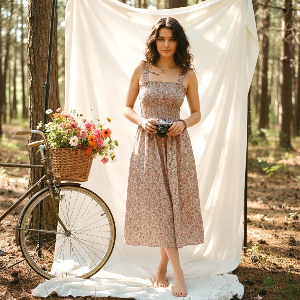 Liberty London Smock Shirred Midi Sun Dress, Handmade Floral Print Cotton Tana Lawn Clothing