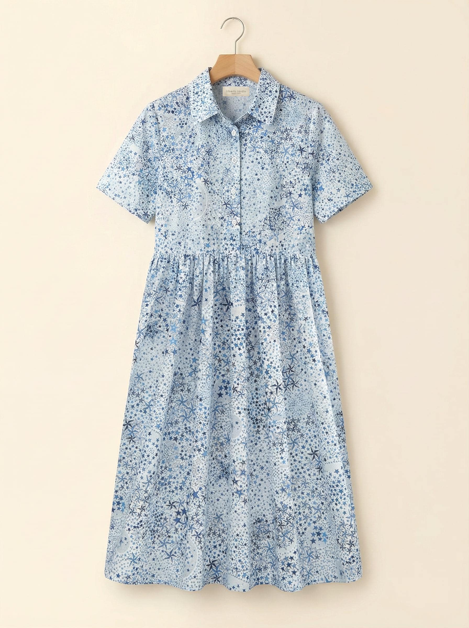Liberty London Short-Sleeved Shirtdress, Handmade Botanical Floral-Print Womenswear, Midi Tailoring Dress, Sustainable Ethical Clothing