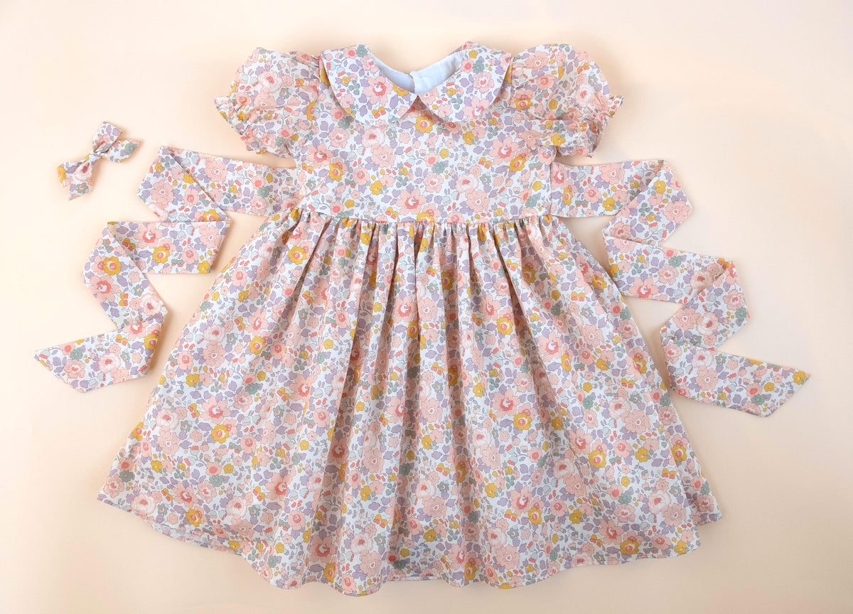 Liberty London Wedding Flower Girl Dress, Peter-Pan Collared Short-Sleeved Handmade Heirloom Gown, Sustainable Clothing