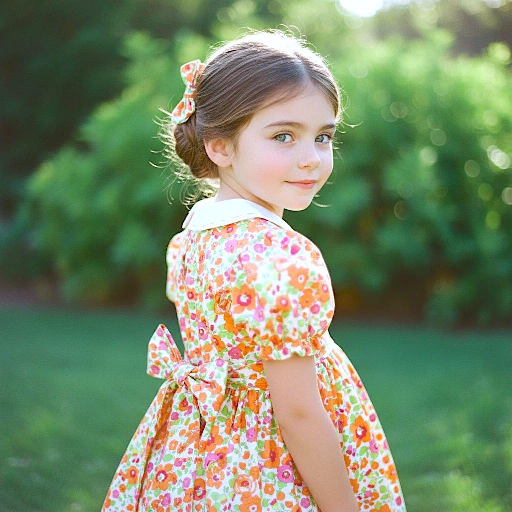 Liberty London Floral Cotton Lawn Dress, Peter Pan Collar, Puffy Sleeves, Flower Girl Gown