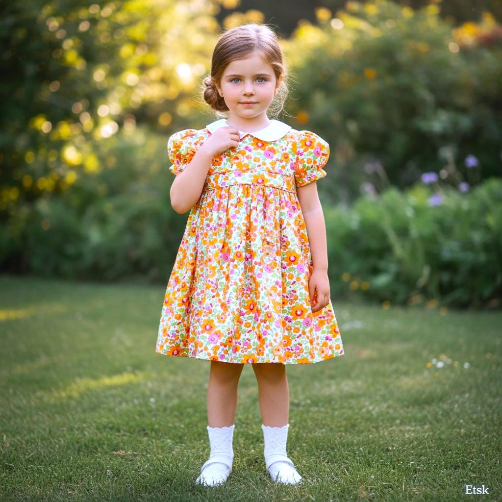 Liberty London Floral Cotton Lawn Dress, Peter Pan Collar, Puffy Sleeves, Flower Girl Gown