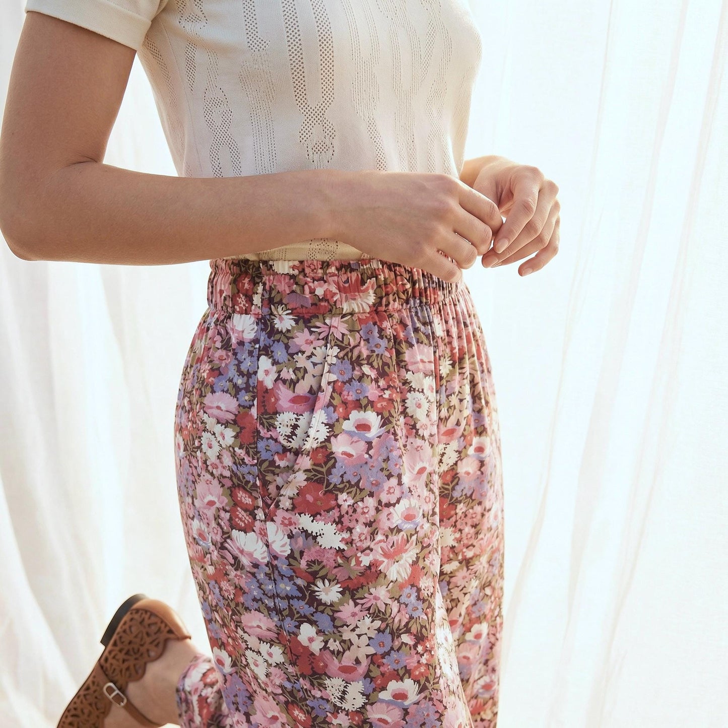 Liberty London Pussy Bow Midi Shirt Dress: Puffy Long Sleeves, Botanical Floral Print