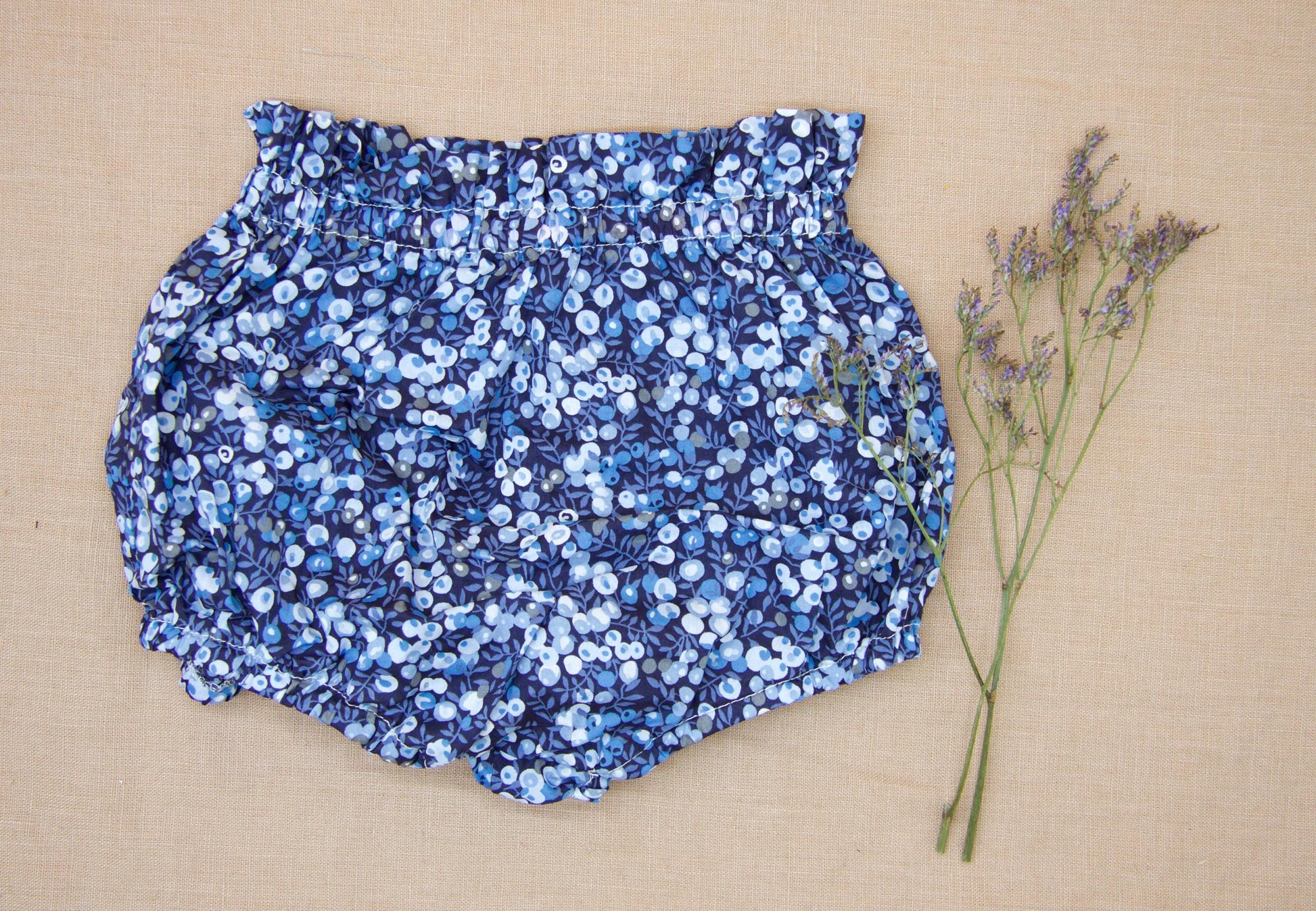 Peter Pan Collar Liberty Bubble Romper: Ditsy Floral Print Cotton, Short Sleeve