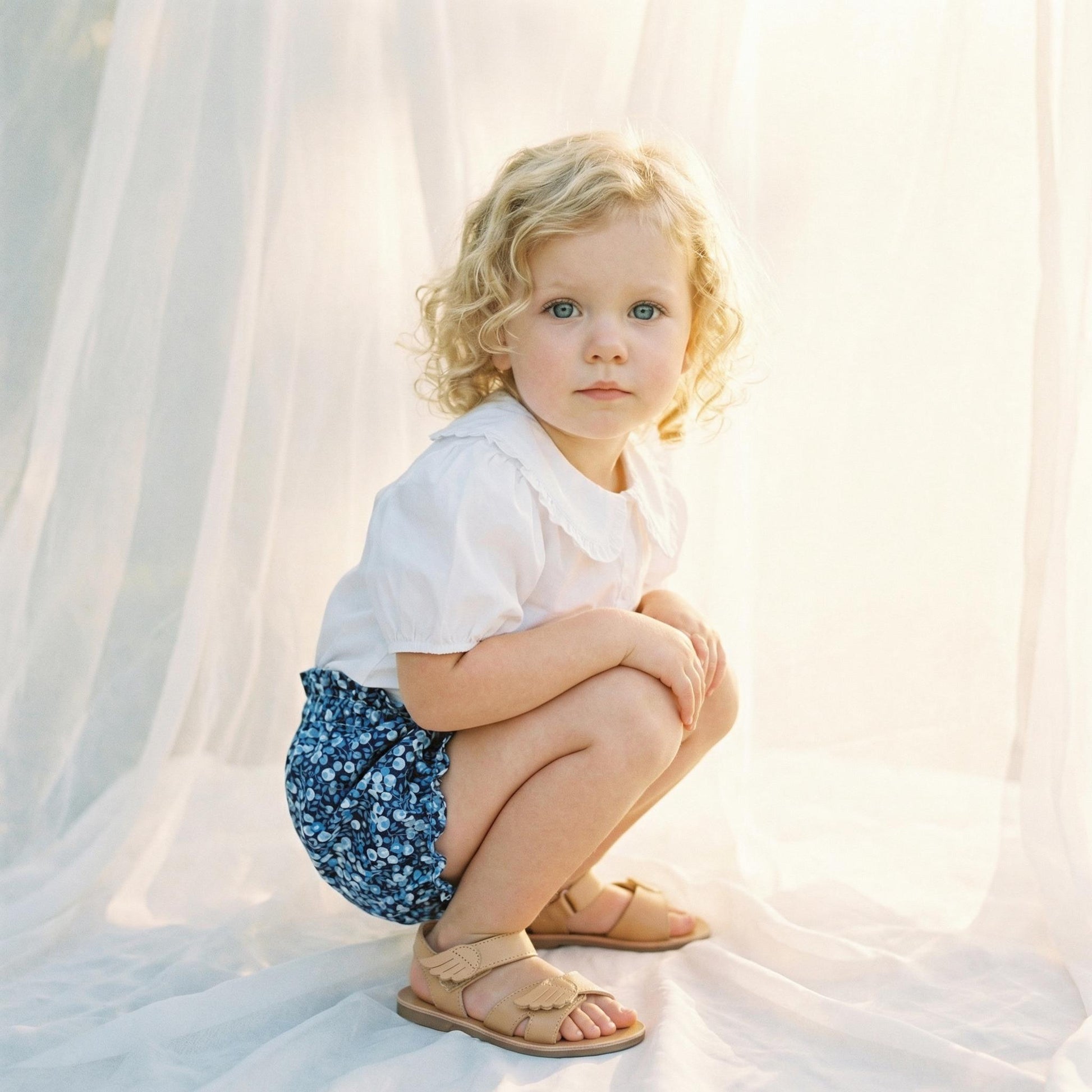 Peter Pan Collar Liberty Bubble Romper: Ditsy Floral Print Cotton, Short Sleeve