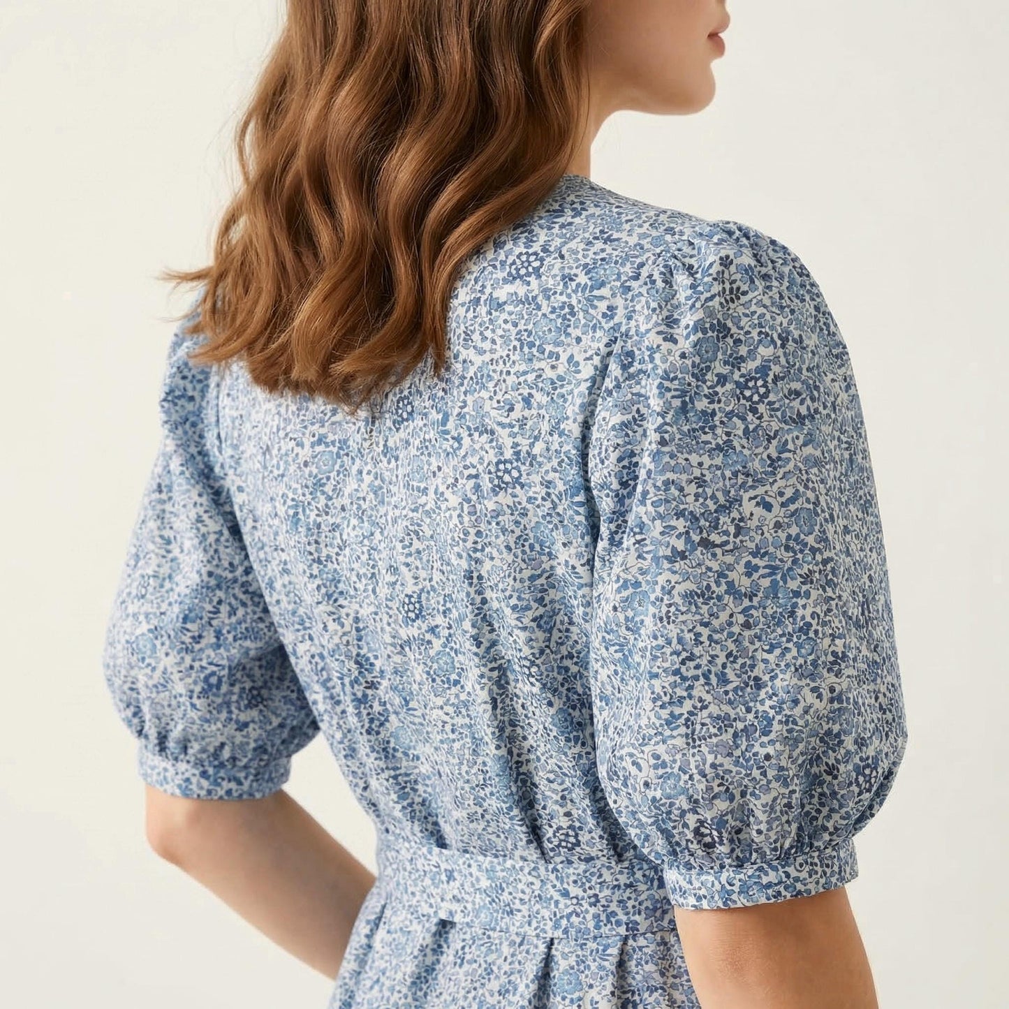 Pussy Bow Liberty London Midi Shirt Dress: Puffy Long Sleeves, Botanical Floral Print