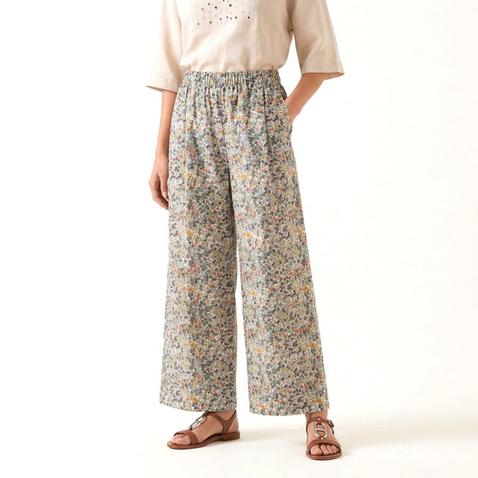 Liberty London Palazzo Pants: Floral Print Wide Leg Cotton Trousers