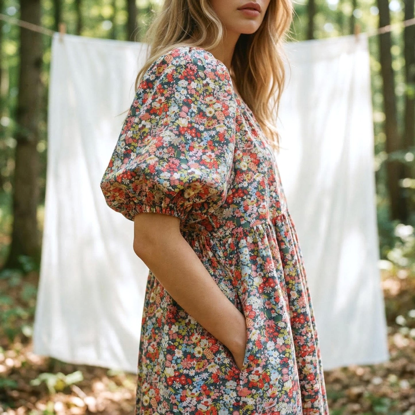 Oversize Liberty Shirt Dress Kimono 3/4 Sleeve: Button Through, Botanical Floral Print