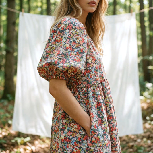 Oversize Liberty Shirt Dress Kimono 3/4 Sleeve: Button Through, Botanical Floral Print
