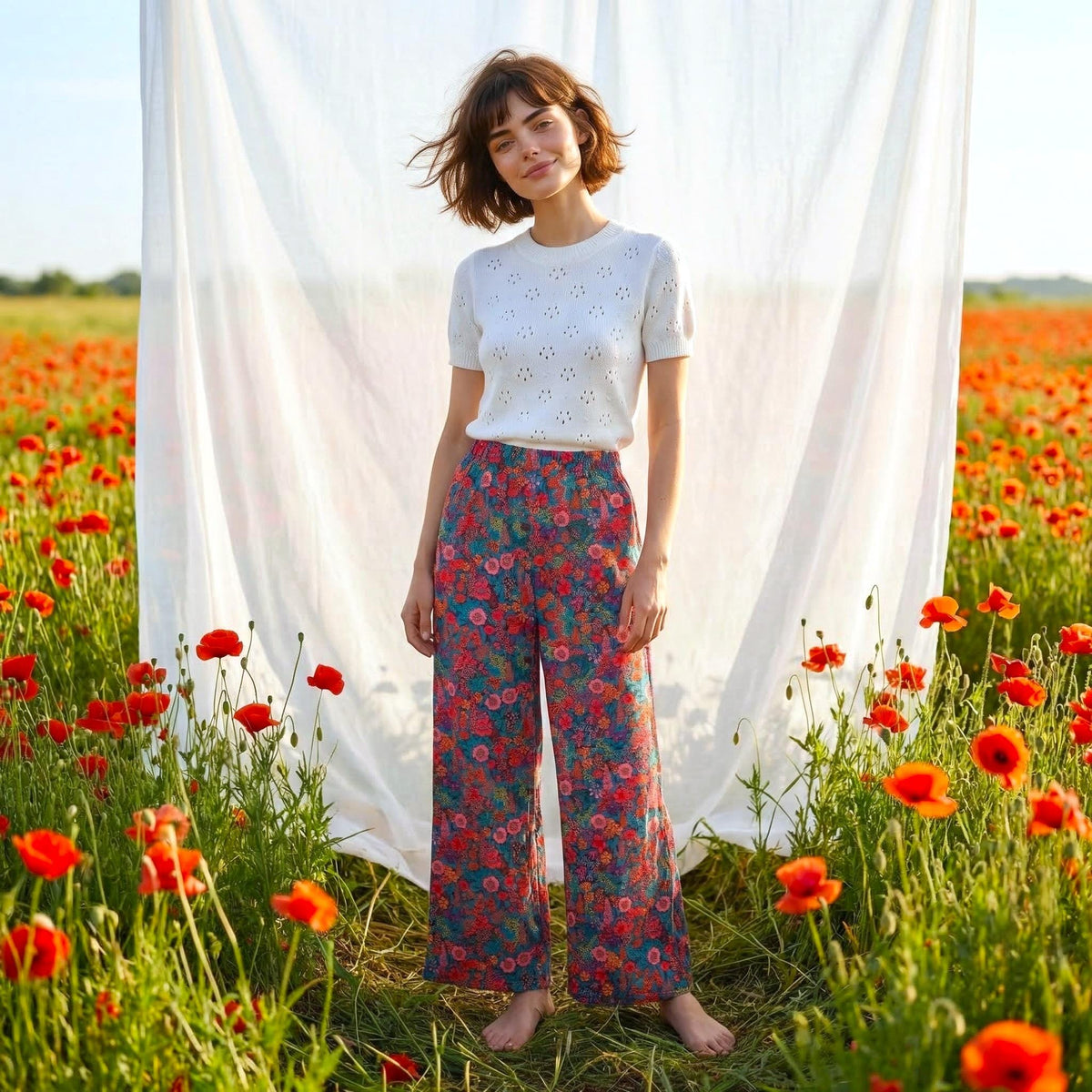 Liberty London Palazzo Pants, Handmade Botanical Floral-print Cotton Trousers, Wide-legged Tailoring Loungewear Bottoms, Ethical-womenswear