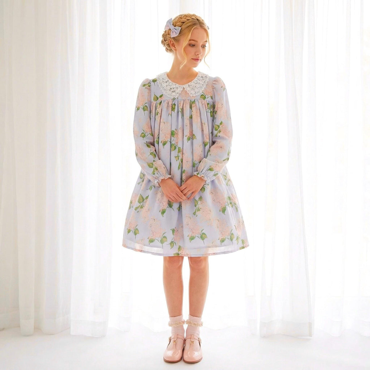 Liberty London Smock Dress, Floral-Print Peter-Pan Collared Handmade Children-wear, Sustainable Cotton Clothing, Long-sleeved Dress