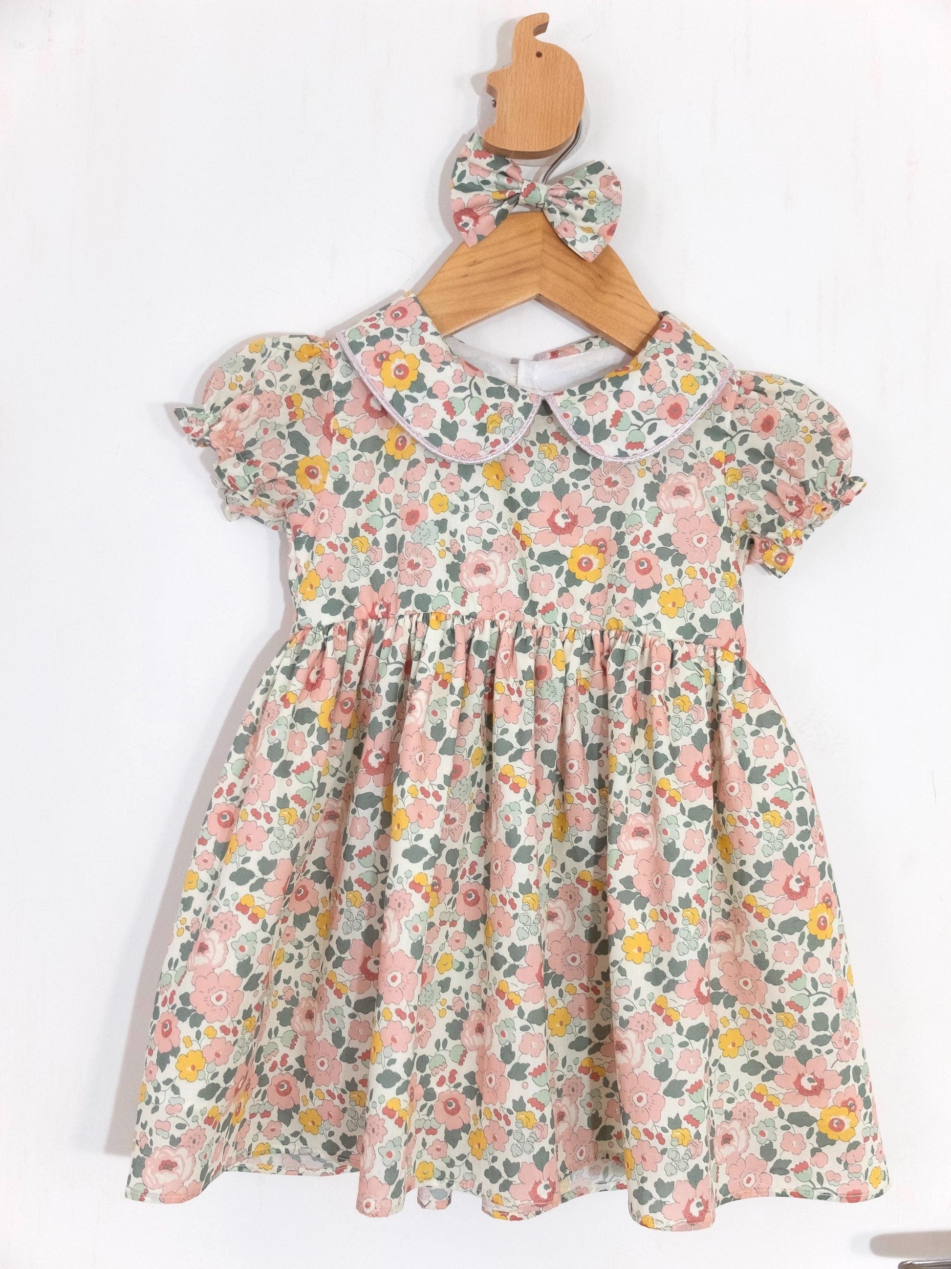 Liberty London Short-sleeved Peter-Pan Collared Dress, Handmade Sustainable Clothing, Ditsy Floral-print Eco-friendly Children Outfit