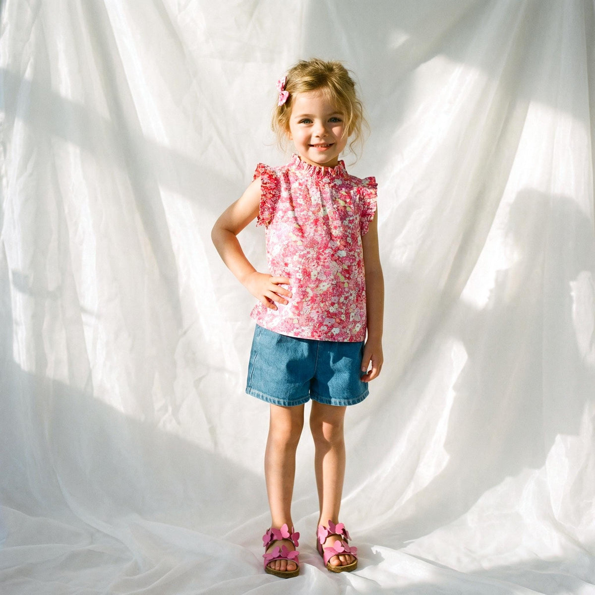 Liberty London Sleeveless Flutter Ruffle Collared Top, Handmade Children-wear, Sustainable Clothing, Floral Print Blouse