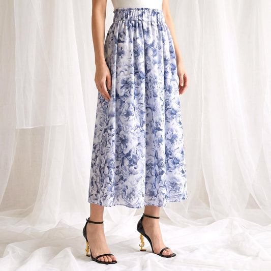 Liberty London Midi Skirt, Peony Print Cotton Lawn, Elastic Waist