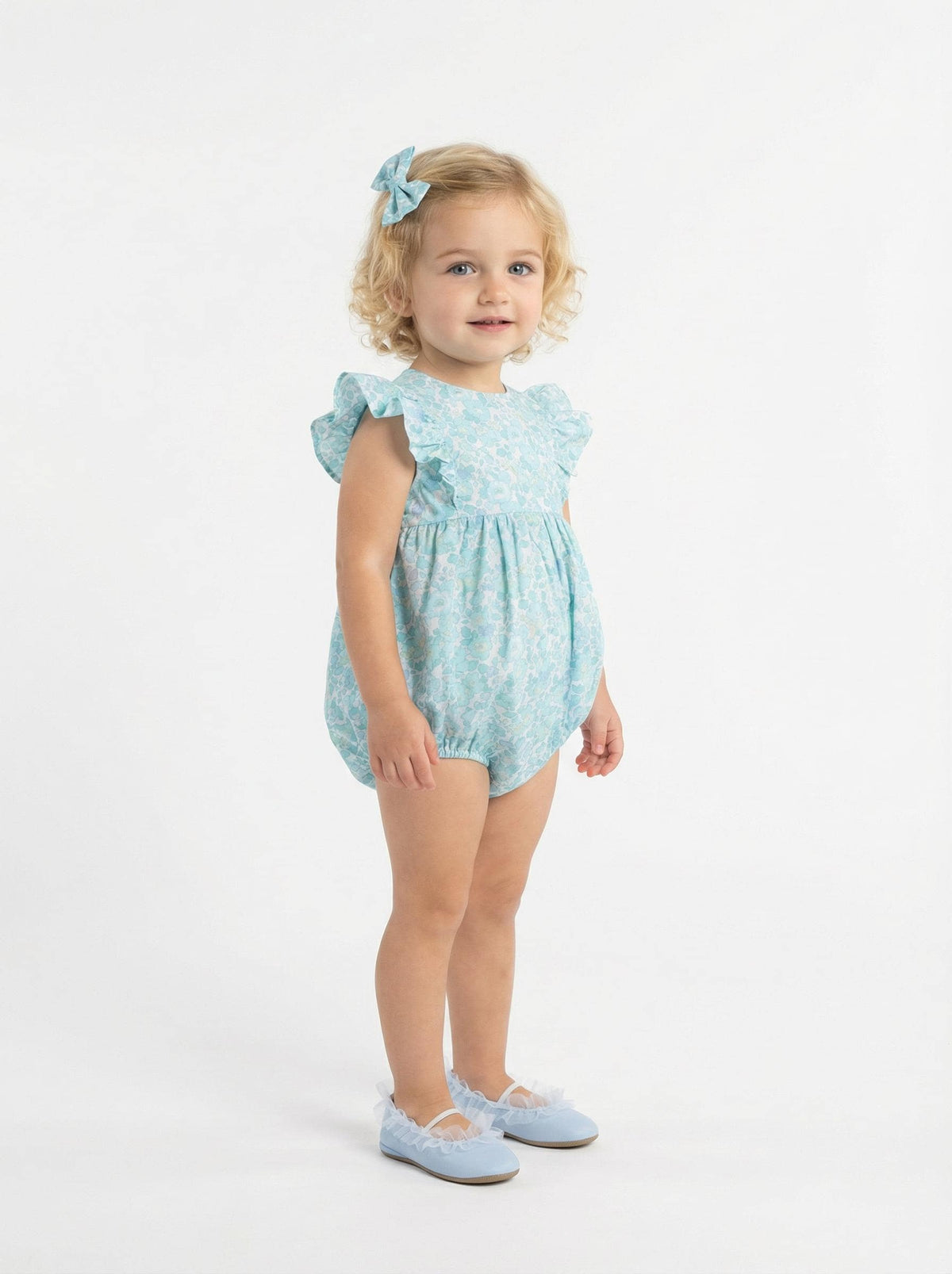 Liberty London Floral-Print Handmade Sleeveless Bubble Romper, Ditsy Botanical Handmade Clothing, Sustainable Slow-fashioned Children-wear