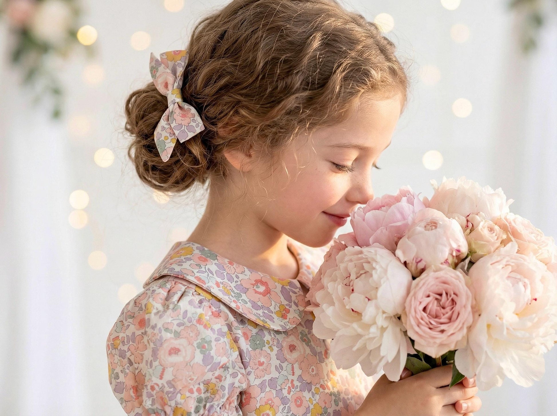 Liberty London Wedding Flower Girl Dress, Peter-Pan Collared Short-Sleeved Handmade Heirloom Gown, Sustainable Clothing