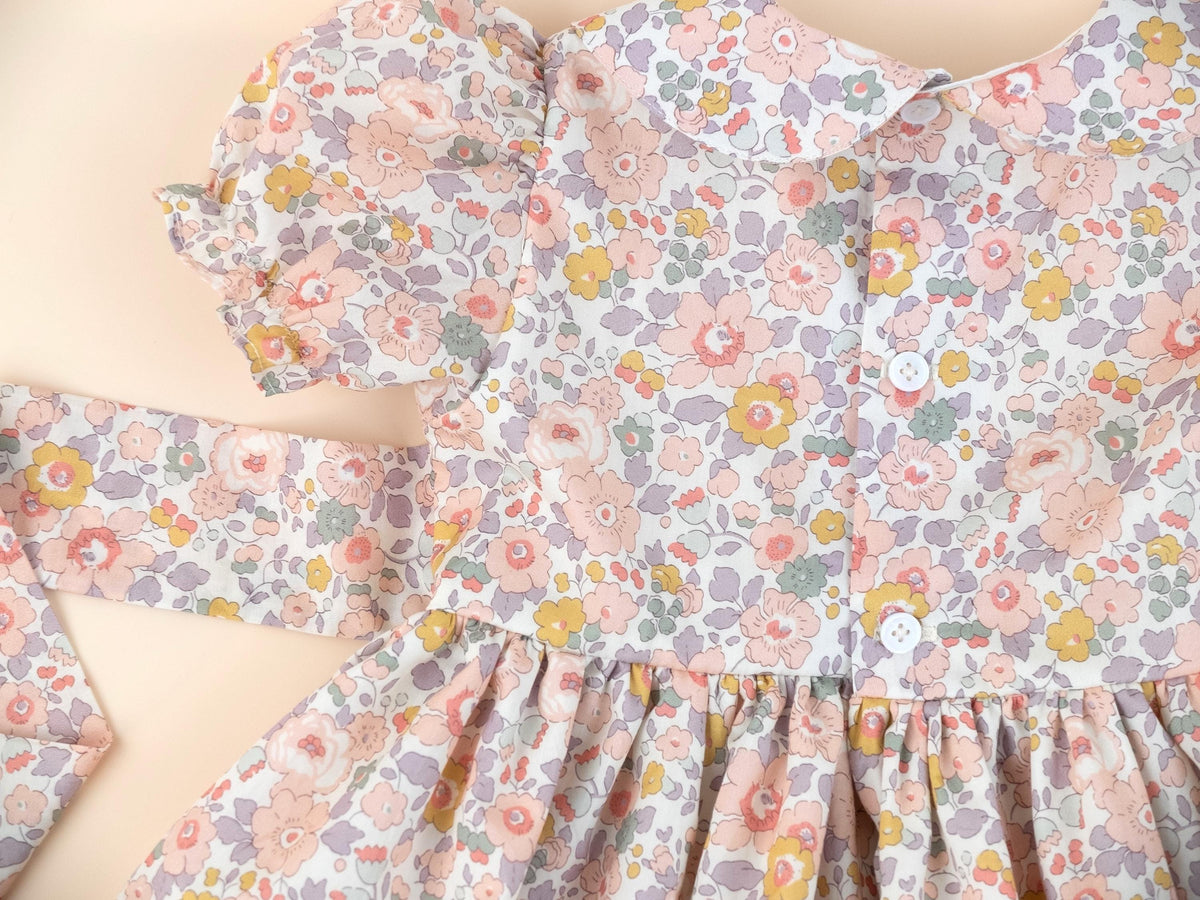 Liberty London Wedding Flower Girl Dress, Peter-Pan Collared Short-Sleeved Handmade Heirloom Gown, Sustainable Clothing