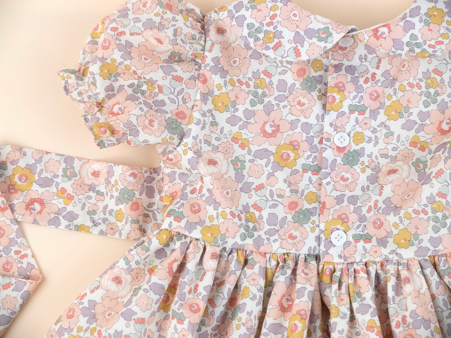 Liberty London Wedding Flower Girl Dress, Peter-Pan Collared Short-Sleeved Handmade Heirloom Gown, Sustainable Clothing