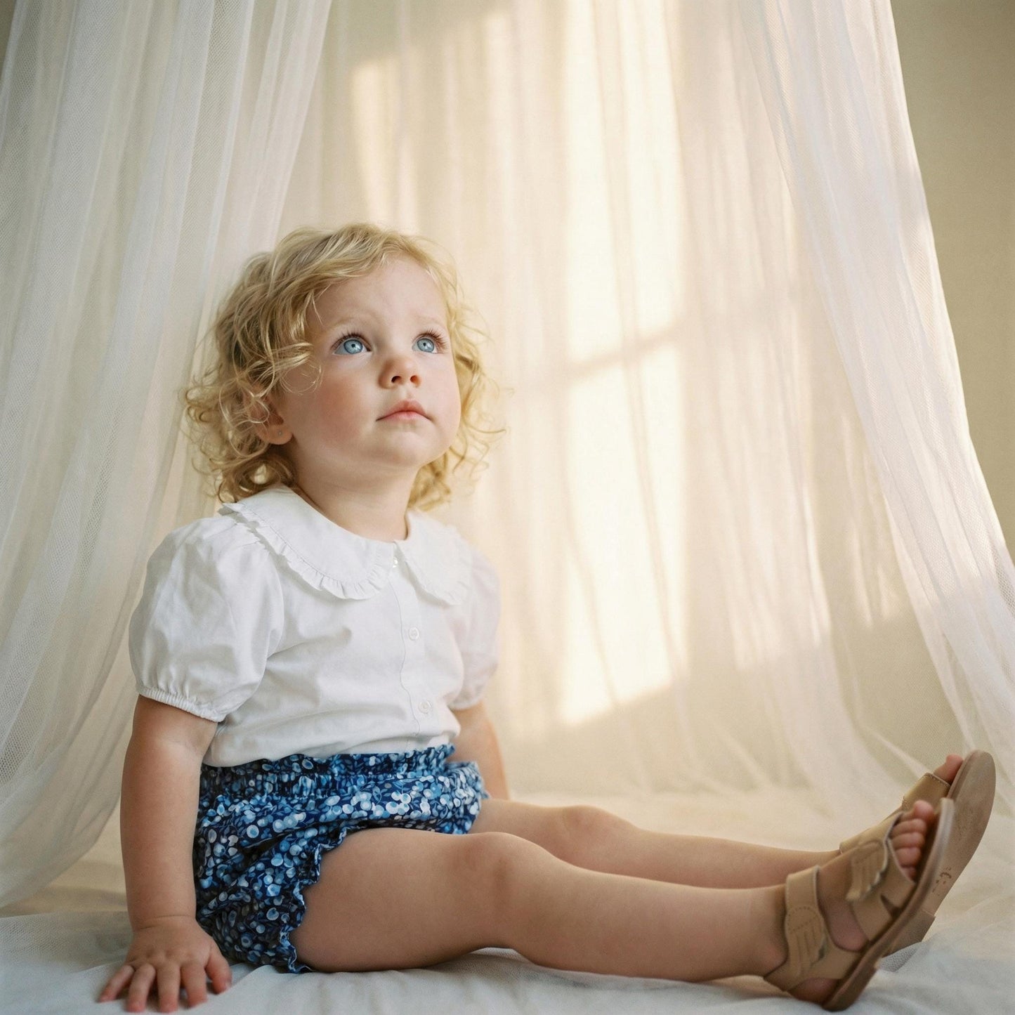 Peter Pan Collar Liberty Bubble Romper: Ditsy Floral Print Cotton, Short Sleeve