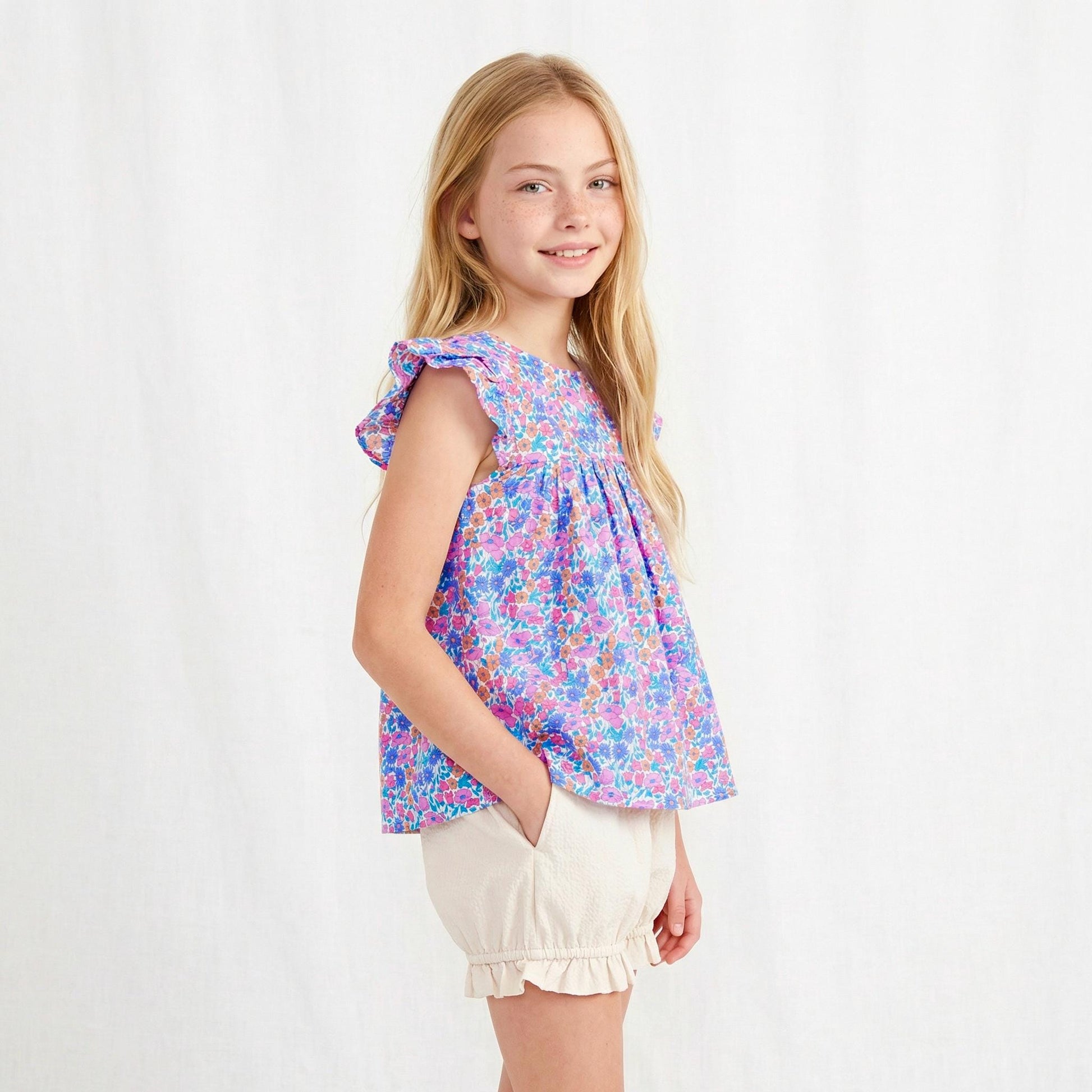 Liberty London Sleeveless Smock Blouse, Handmade Floral-Print Children-wear, Personalised Clothing, Lightweight Breathable Cotton Top