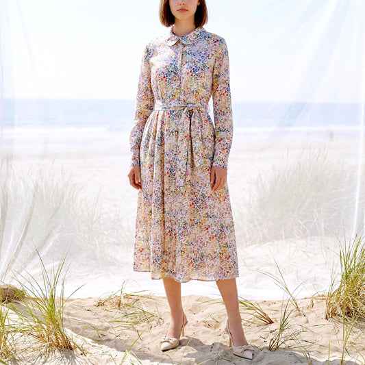 Liberty London Peter Pan Collared Long-sleeved Shirtdress, Personalised Handmade Sustainable Clothing, Botanical Lightweight Womenswear