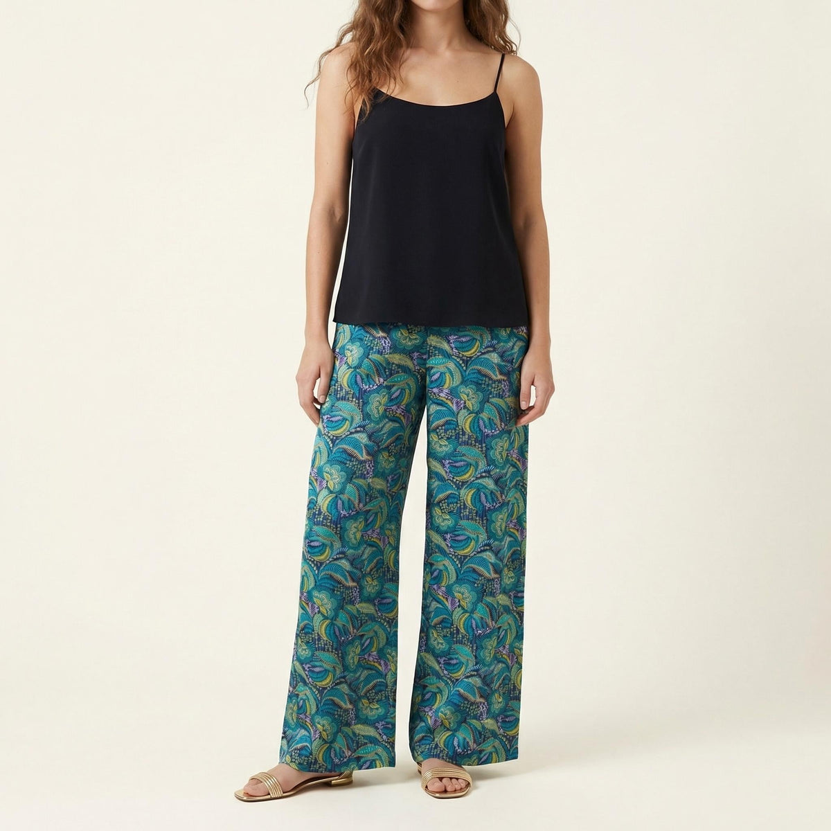 Liberty London Floral-Print Wide-legged Palazzo Pants, Handmade Botanical Loungewear Trousers, Sustainable Tailoring Cotton Womenswear