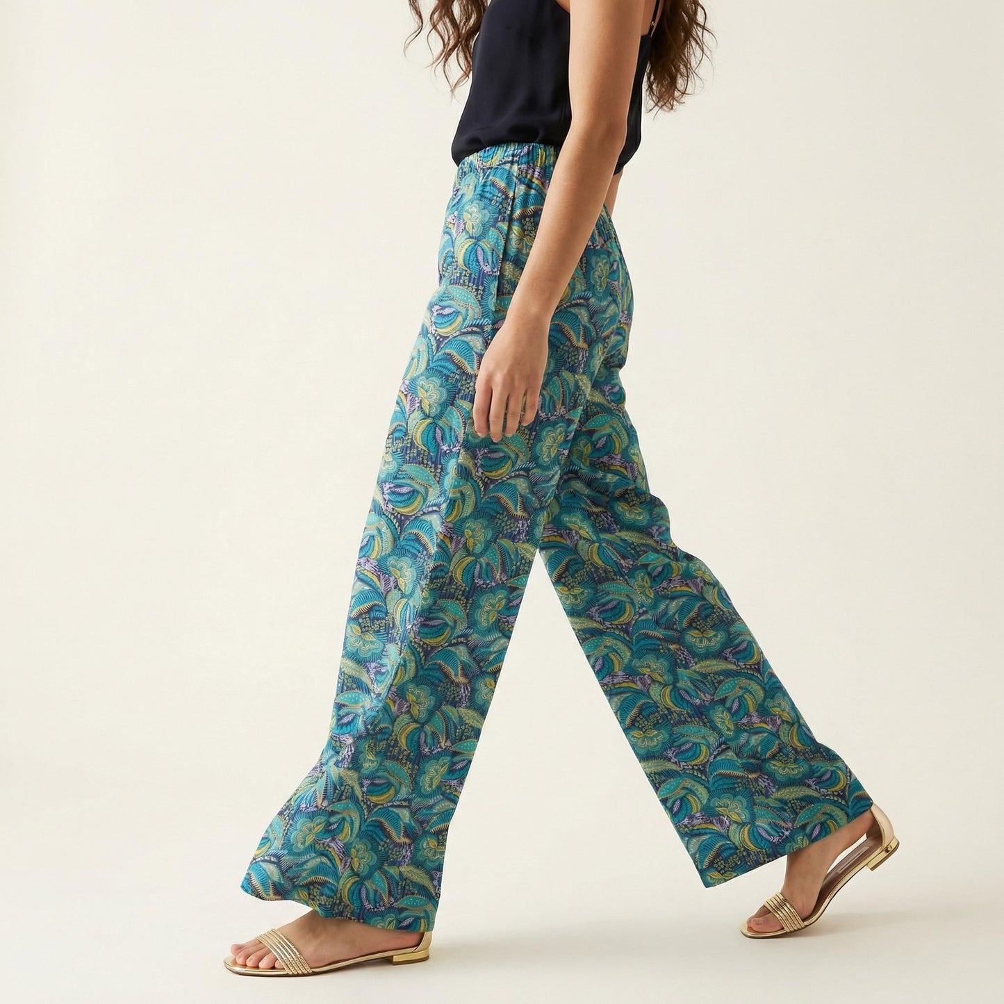 Liberty London Floral-Print Wide-legged Palazzo Pants, Handmade Botanical Loungewear Trousers, Sustainable Tailoring Cotton Womenswear