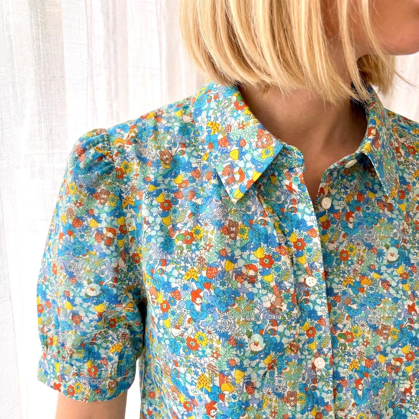 Liberty London Button-up Short Sleeves Shirt, Handmade Cotton Chemise, Sustainable Minimalist Womenswear, Botanical Clothing