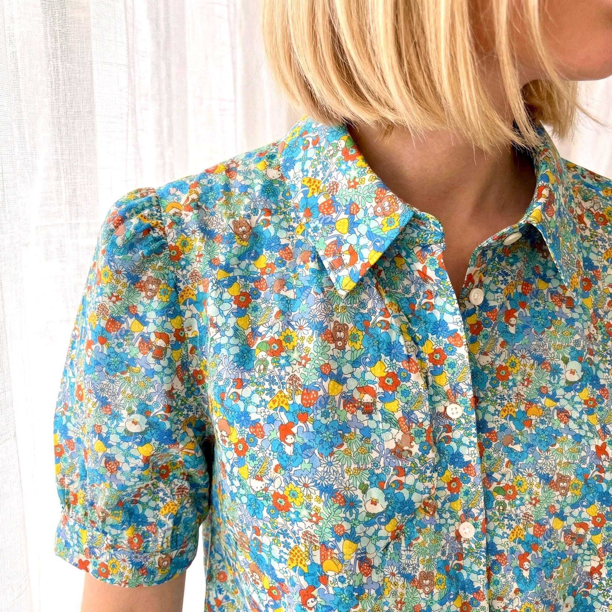 Liberty London Button-up Short Sleeves Shirt, Handmade Cotton Chemise, Sustainable Minimalist Womenswear, Botanical Clothing
