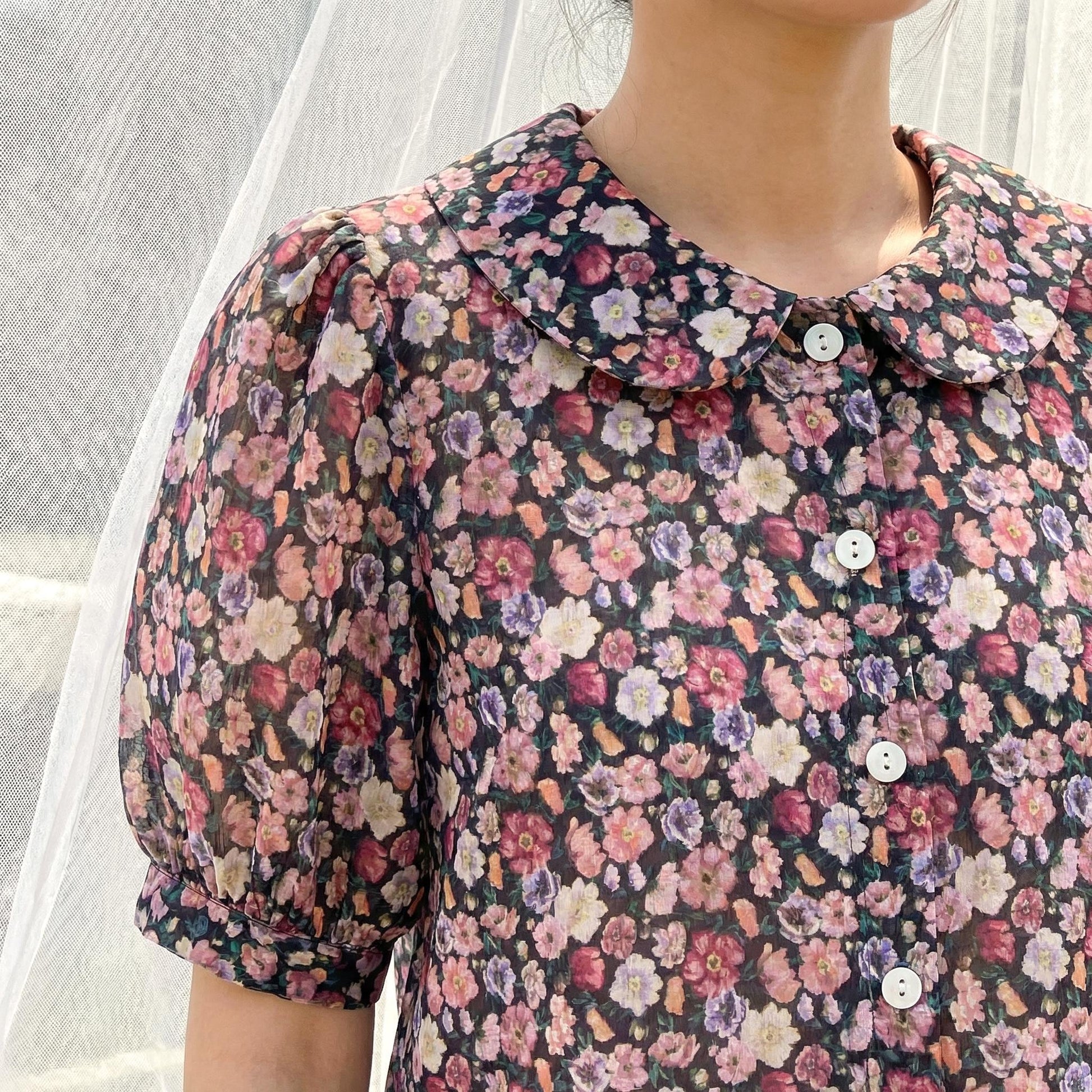 Liberty London Peter Pan Collared Handmade Chemise, Button-up Botanical Personalised Shirt, Minimalist Versatile Clothing