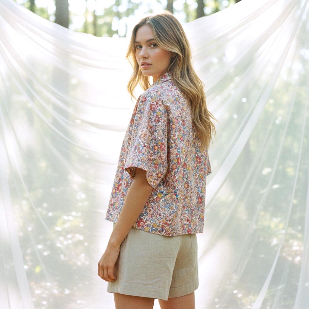 Liberty London Floral Cotton Tana Lawn Blouse, Half Sleeve Button Up Shirt