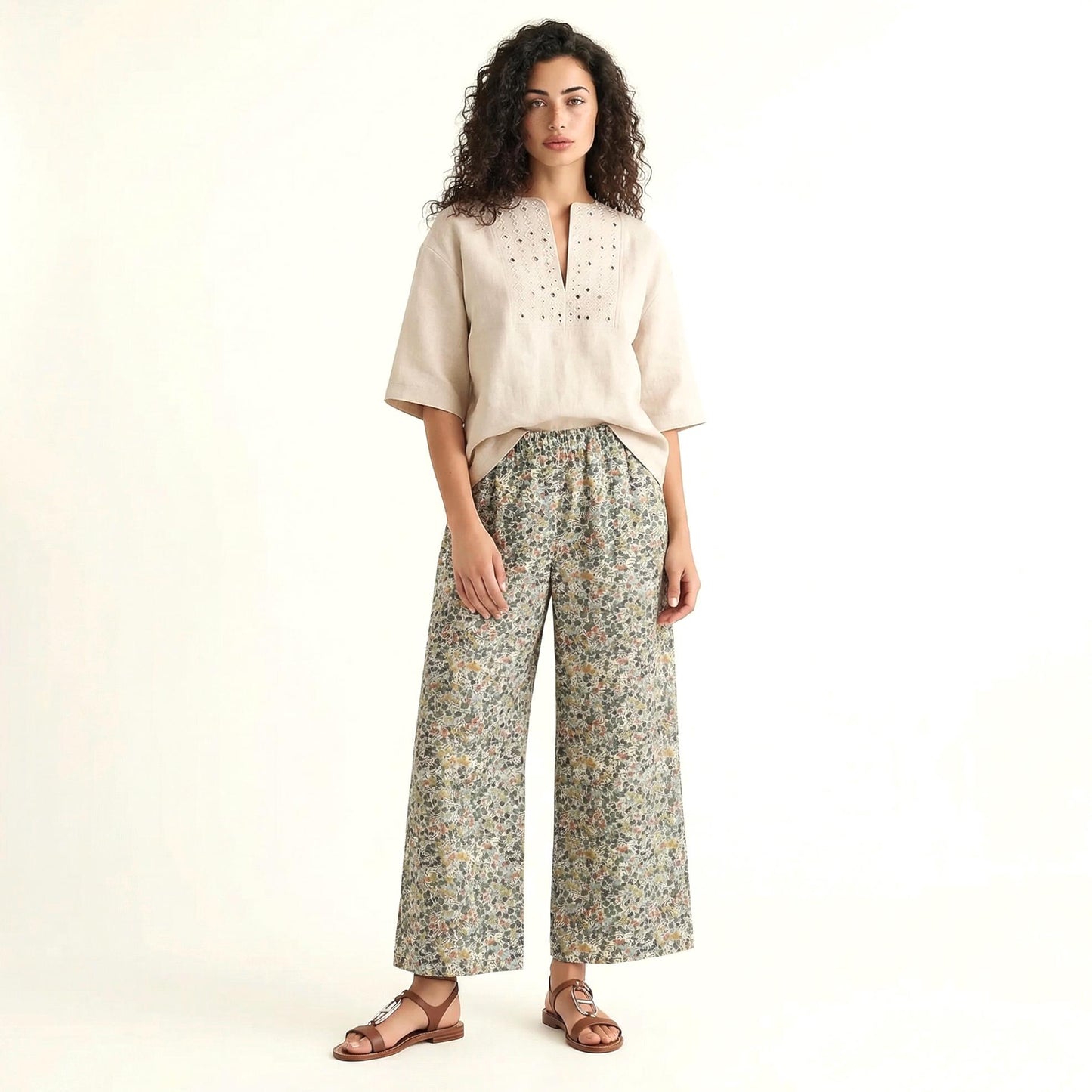 Liberty London Palazzo Pants: Floral Print Wide Leg Cotton Trousers