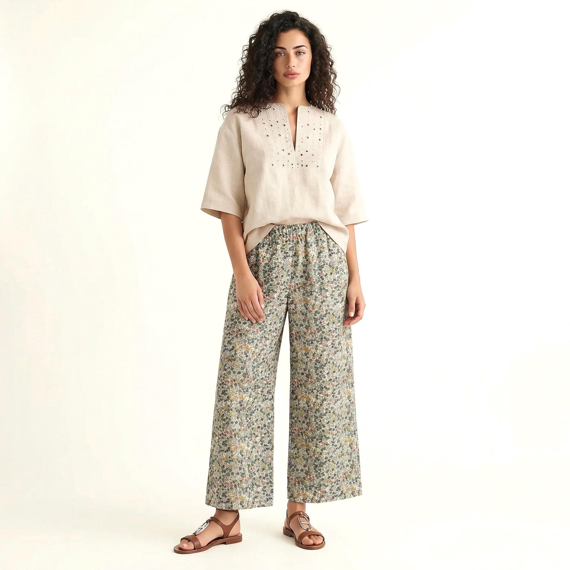 Liberty London Palazzo Pants: Floral Print Wide Leg Cotton Trousers