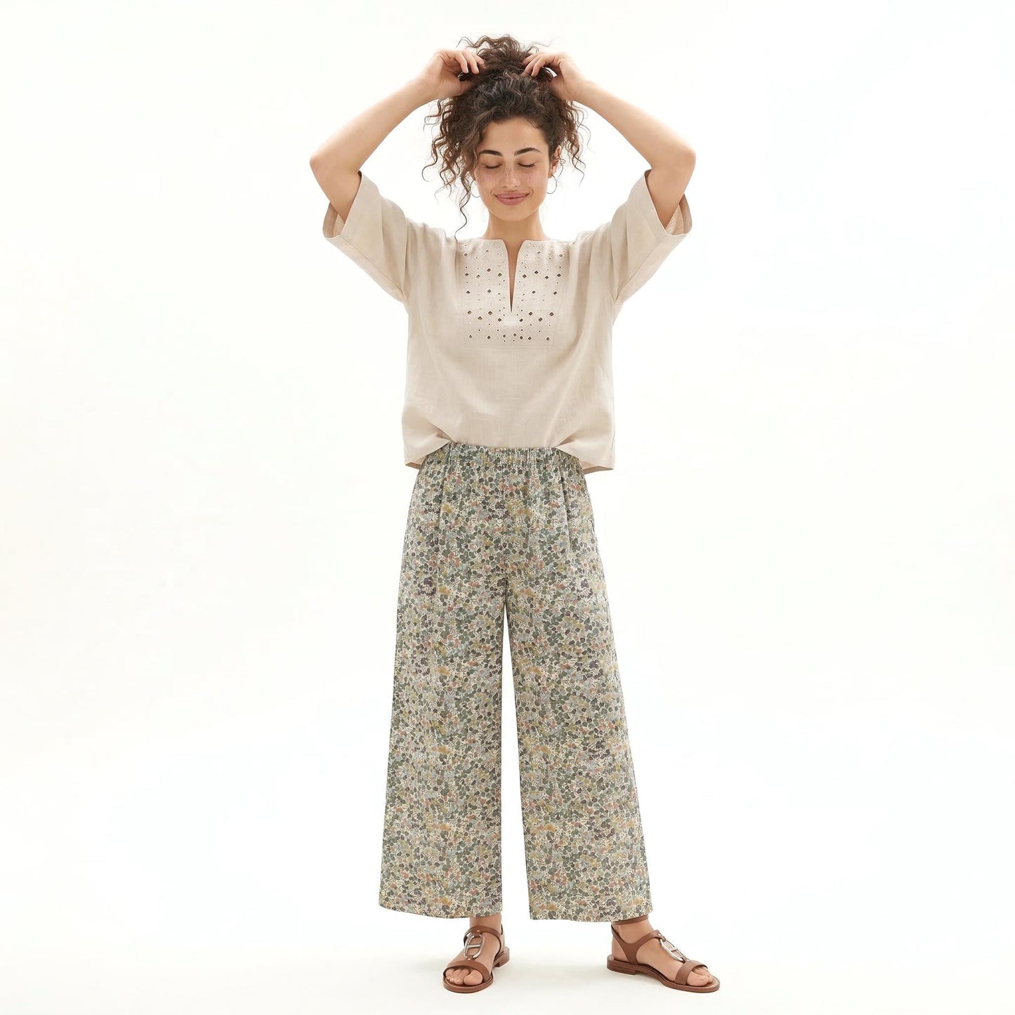 Liberty London Palazzo Pants: Floral Print Wide Leg Cotton Trousers