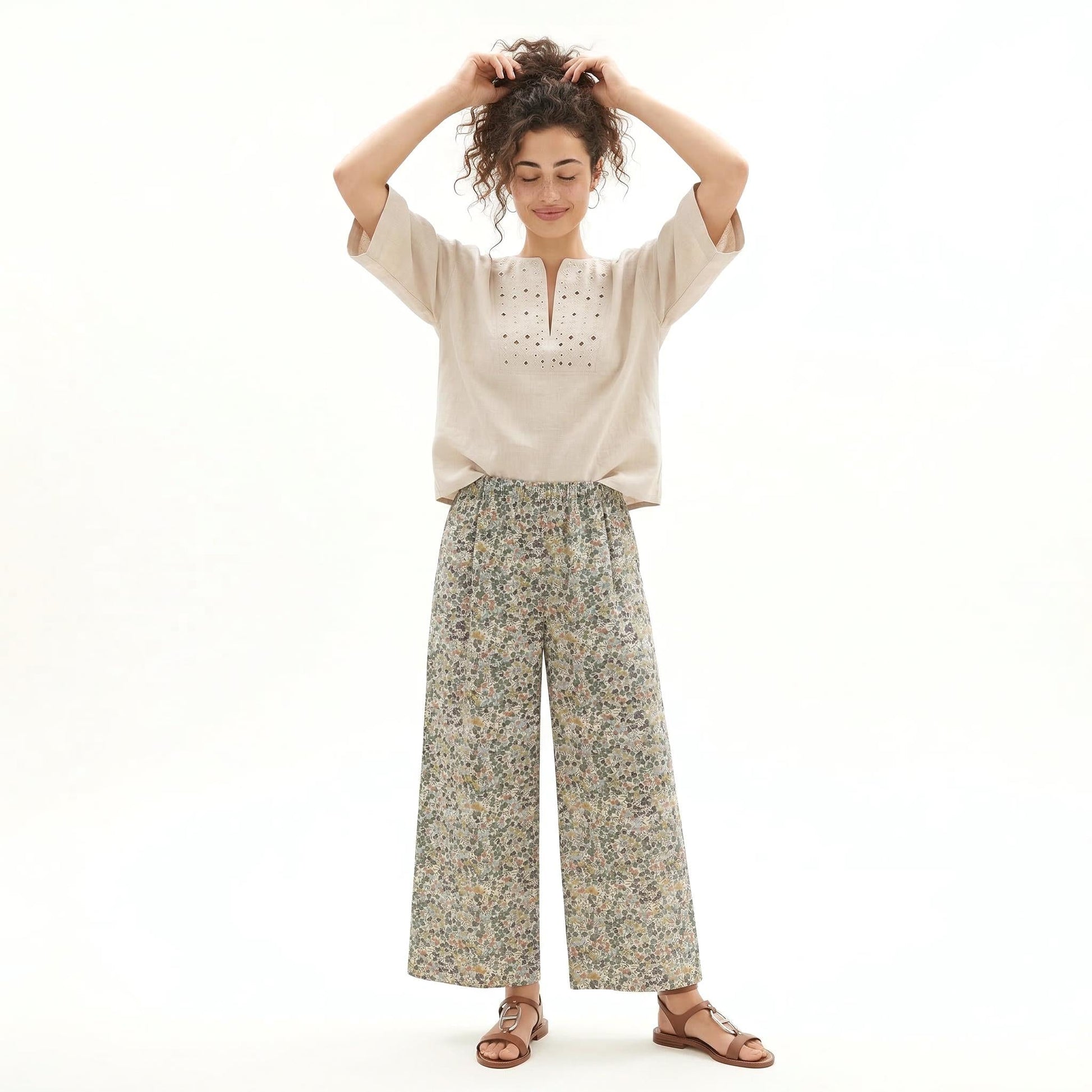 Liberty London Palazzo Pants: Floral Print Wide Leg Cotton Trousers