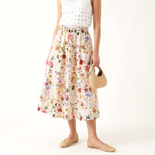 Liberty London Midi-Length Skirt, Handmade Medium Floral-print Womenswear, Slow-fashioned Tailoring Cotton Clothing, Botanical Evening-wear