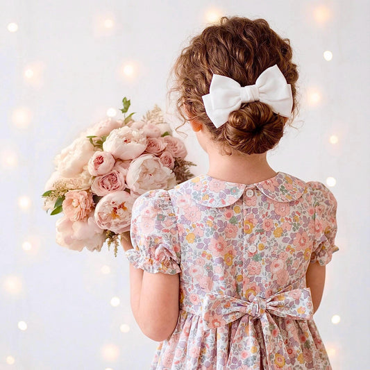 Liberty London Wedding Flower Girl Dress, Peter-Pan Collared Short-Sleeved Handmade Heirloom Gown, Sustainable Clothing