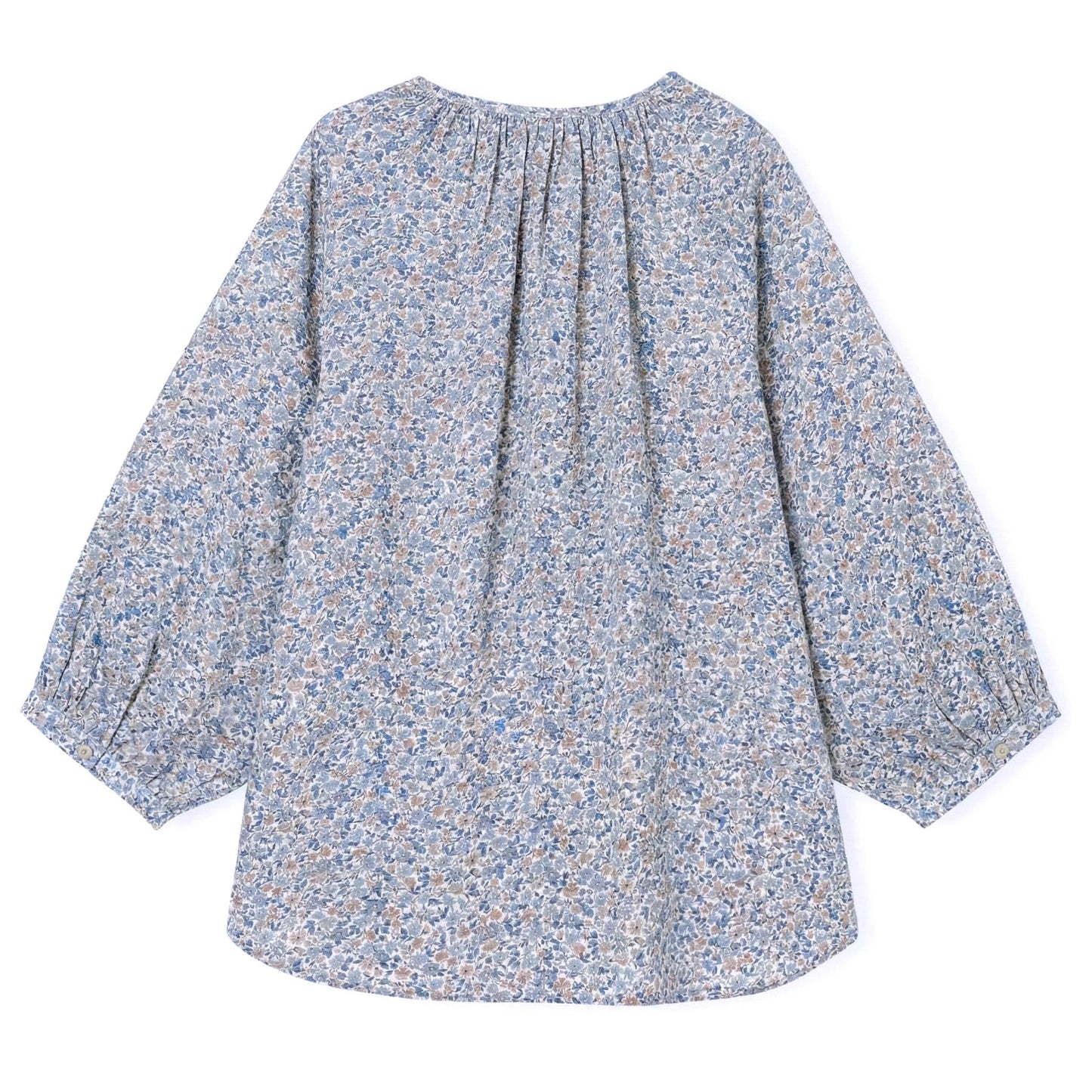 Liberty London Peasant Button-Up Blouse, Three-quarter Bishop Sleeves Shirt, Handcrafted Tailoring Clothing, Sustainable Womenswear