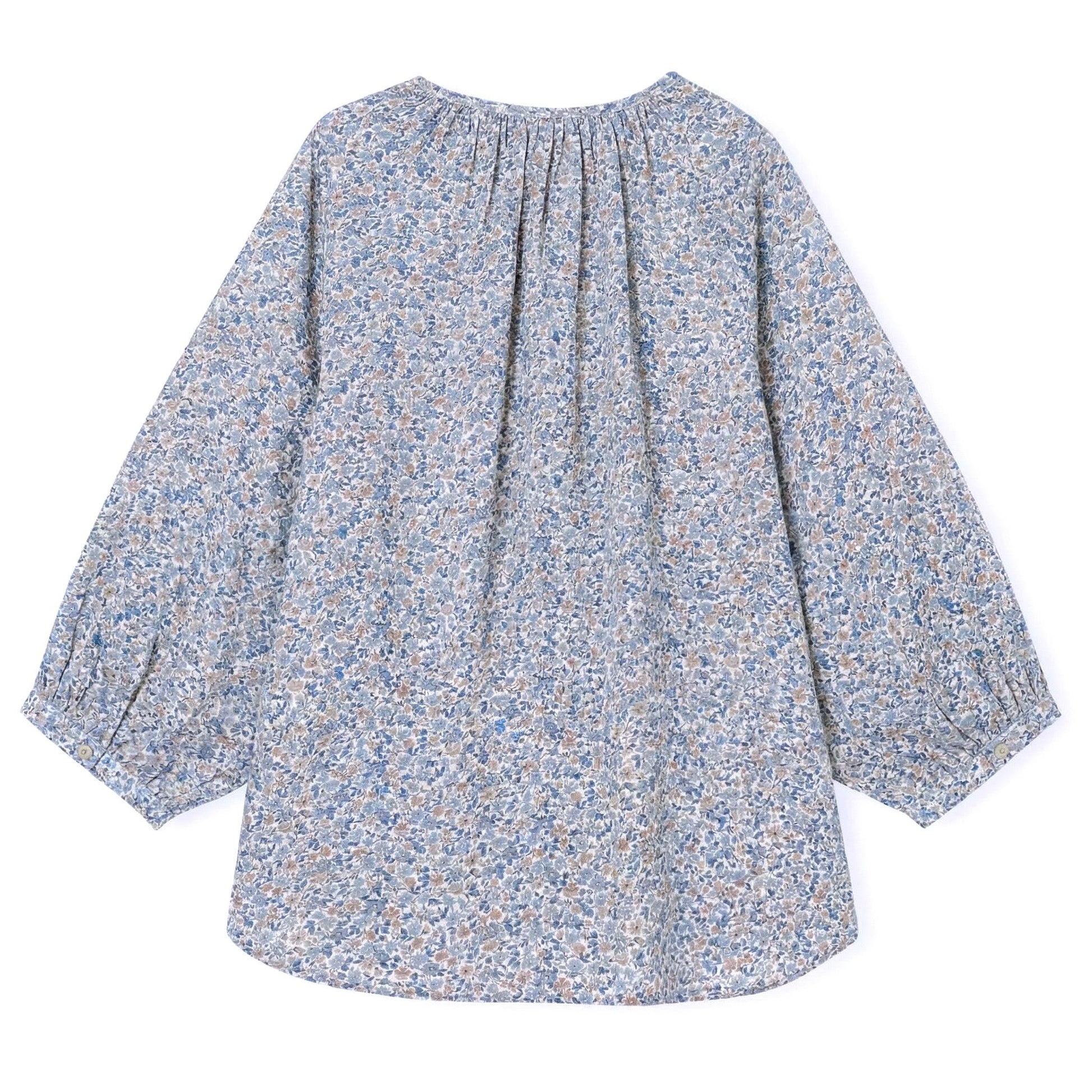 Liberty London Peasant Button-Up Blouse, Three-quarter Bishop Sleeves Shirt, Handcrafted Tailoring Clothing, Sustainable Womenswear