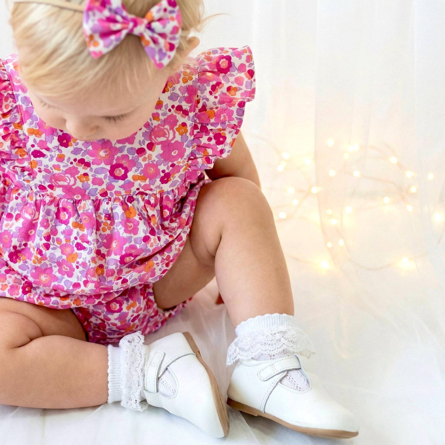Liberty London Ruffle Sleeveless Bubble Romper, Personalised Children Clothing, Sustainable Ethical-wear, Cotton Lightweight Sunsuit