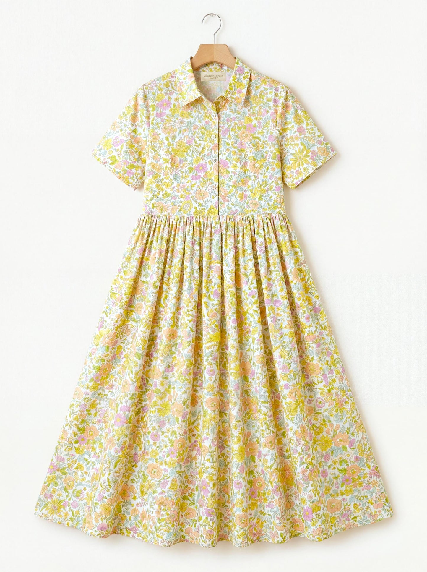Liberty London Short-Sleeved Shirtdress, Handmade Botanical Floral-Print Womenswear, Midi Tailoring Dress, Sustainable Ethical Clothing