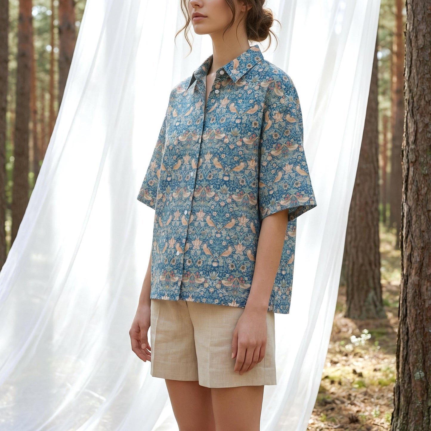 Liberty London Loose Fit Collared Shirt, Kimono Half-sleeved Blouse, Button-up Personalised Chemise, Handmade Womenswear
