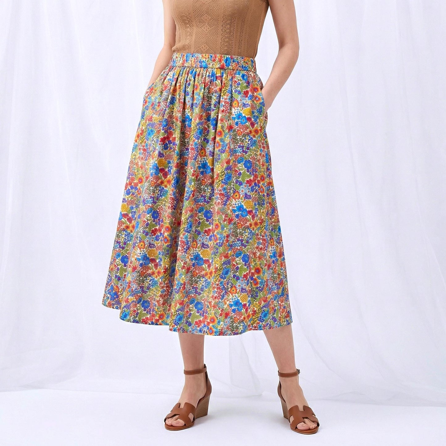 Liberty Ditsy Print Overalls Ruffle Collar