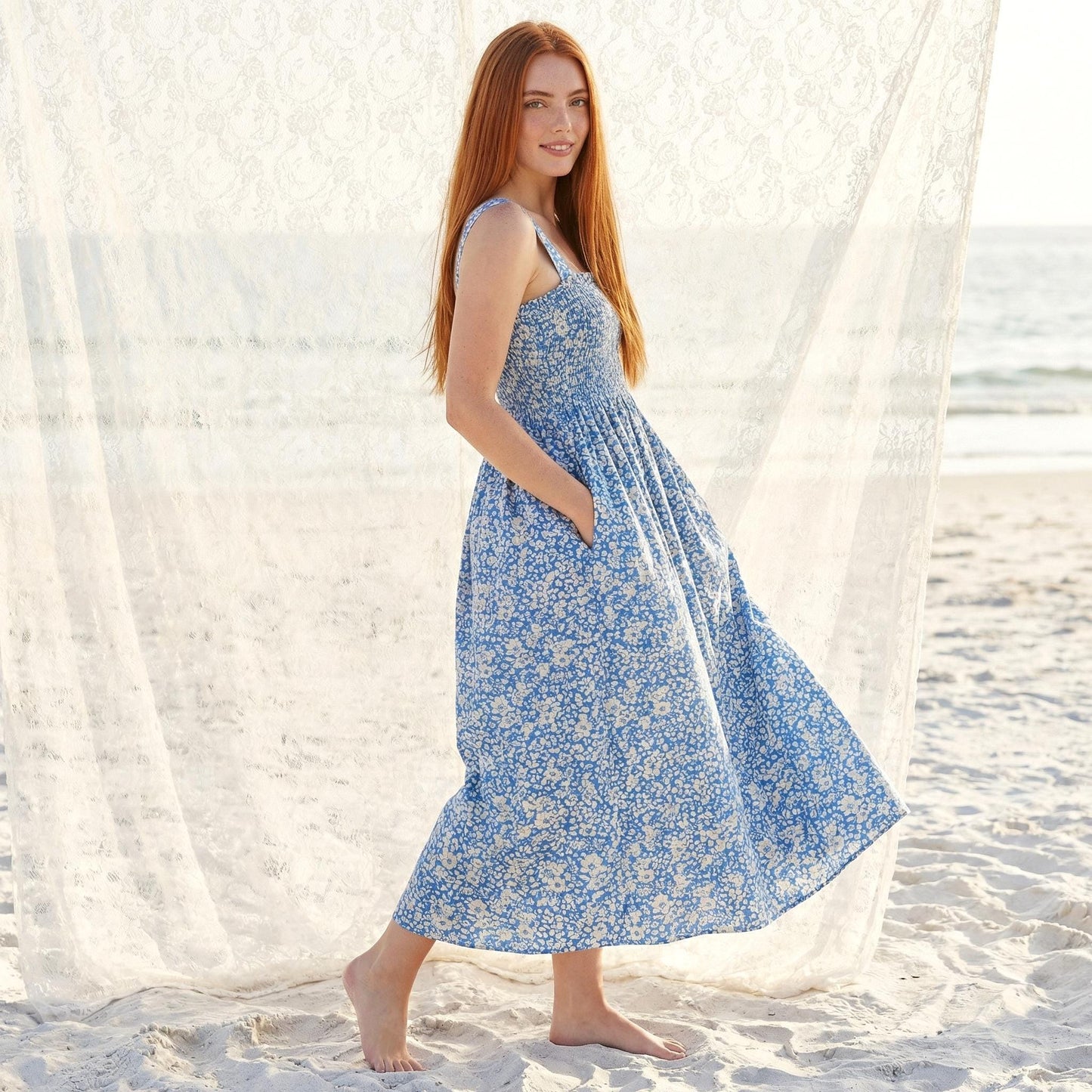 Liberty London Smock Shirred Sundress, Handmade Cotton Womenswear, Botanical Sustainable Clothing, Personalised Tailoring Outfits