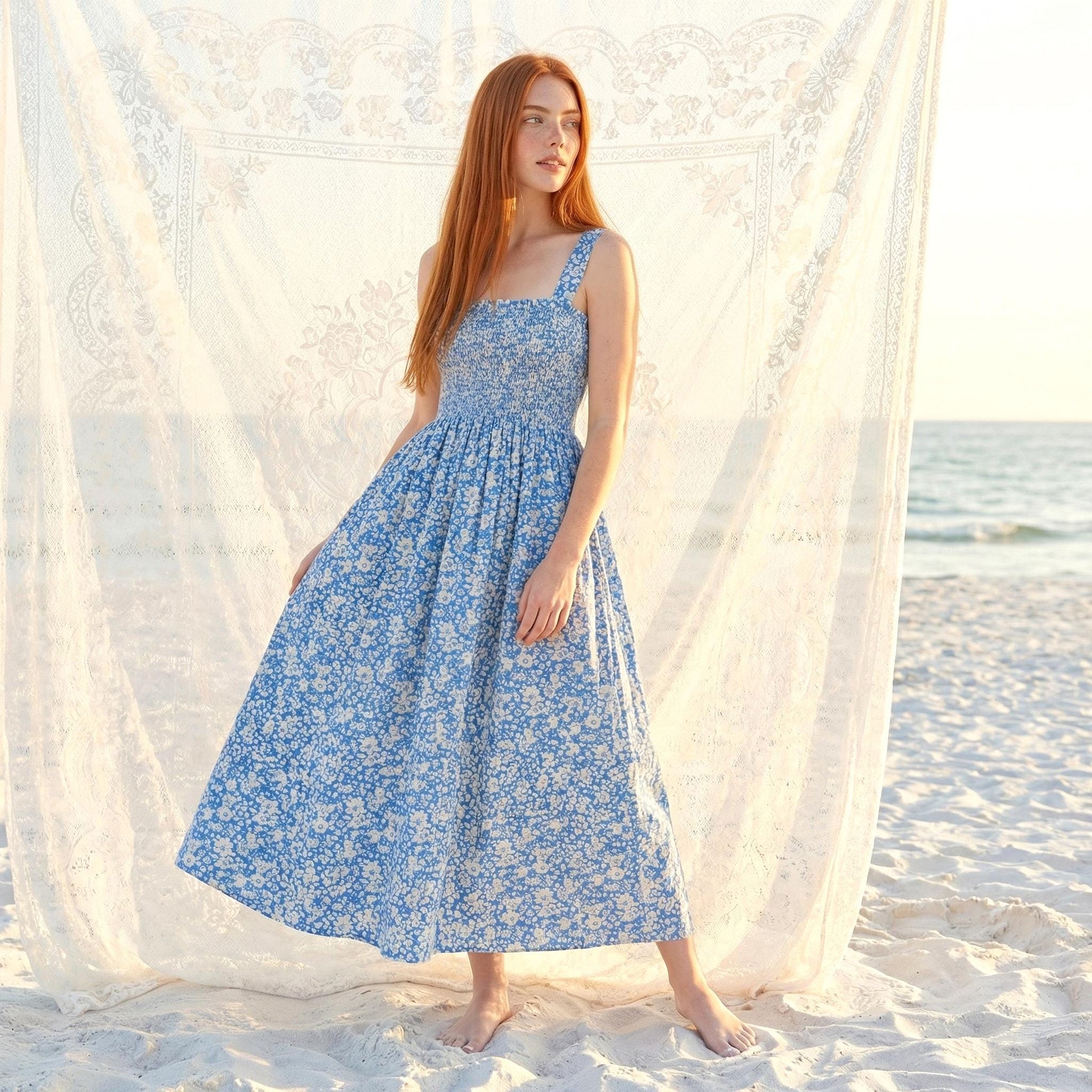 Liberty London Smock Shirred Sundress, Handmade Cotton Womenswear, Botanical Sustainable Clothing, Personalised Tailoring Outfits