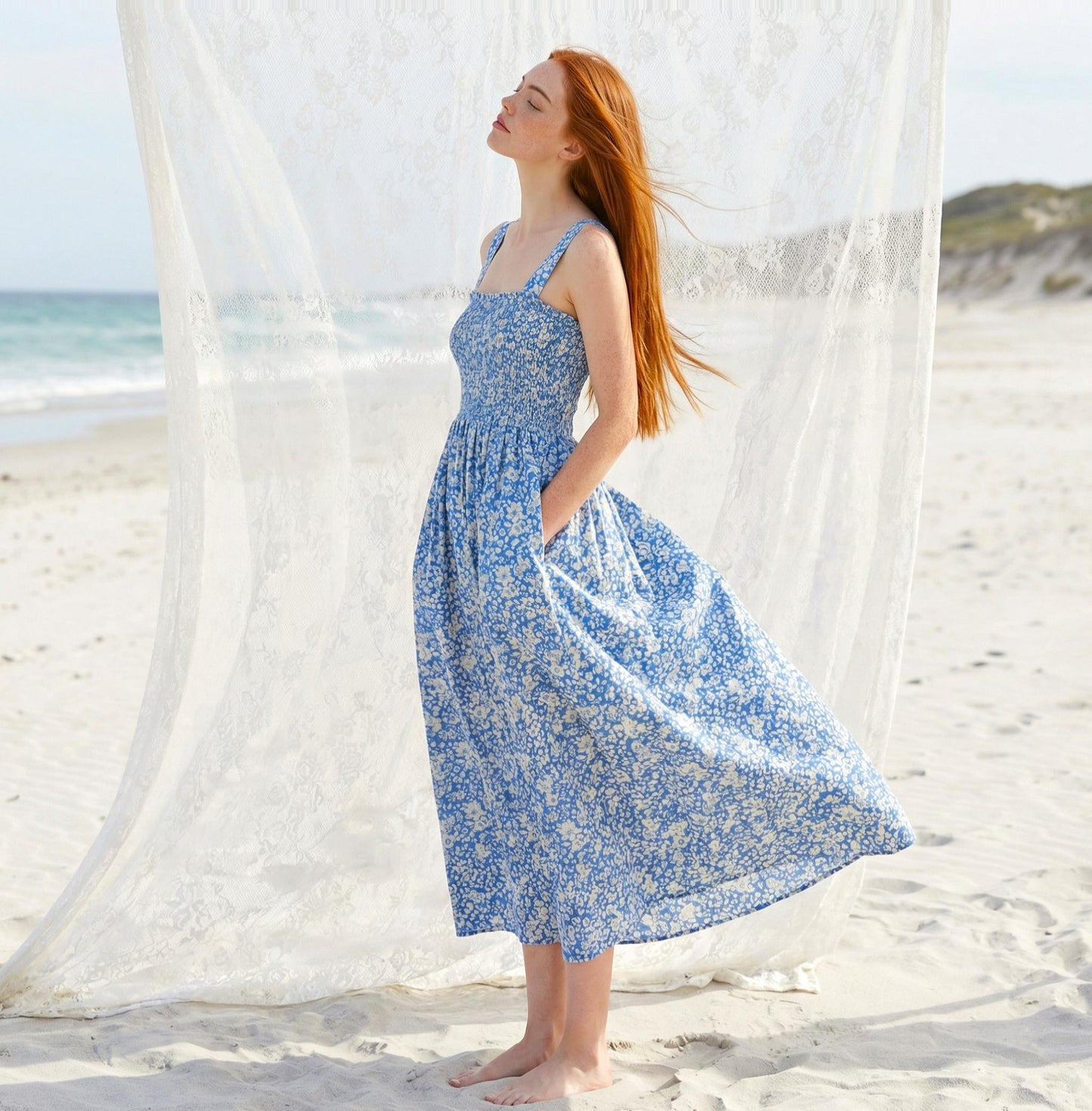 Liberty London Smock Shirred Sundress, Handmade Cotton Womenswear, Botanical Sustainable Clothing, Personalised Tailoring Outfits