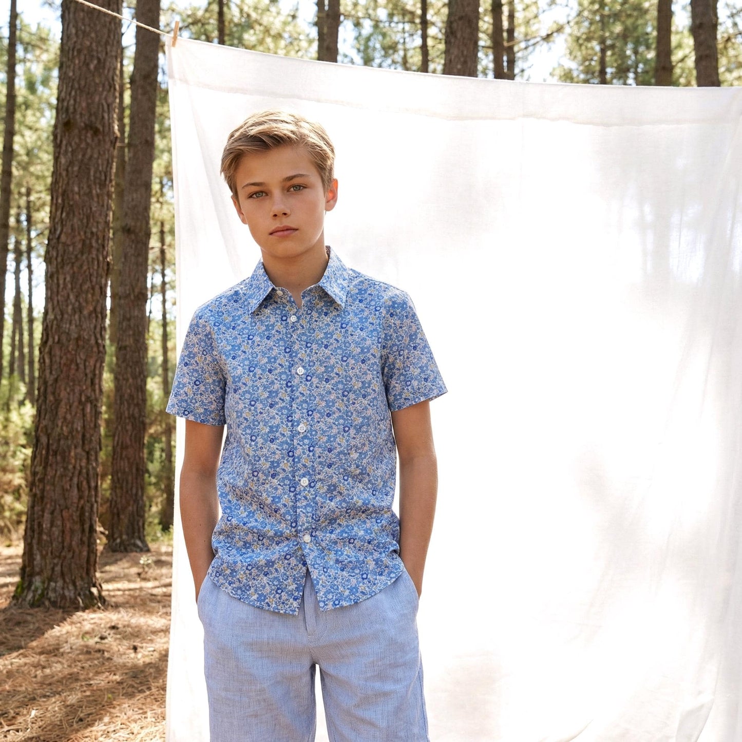 Liberty London Short-sleeved Button-up Shirt, Handmade Cotton Chemise, Lightweight Minimalist Top, Sustainable Personalised Clothing