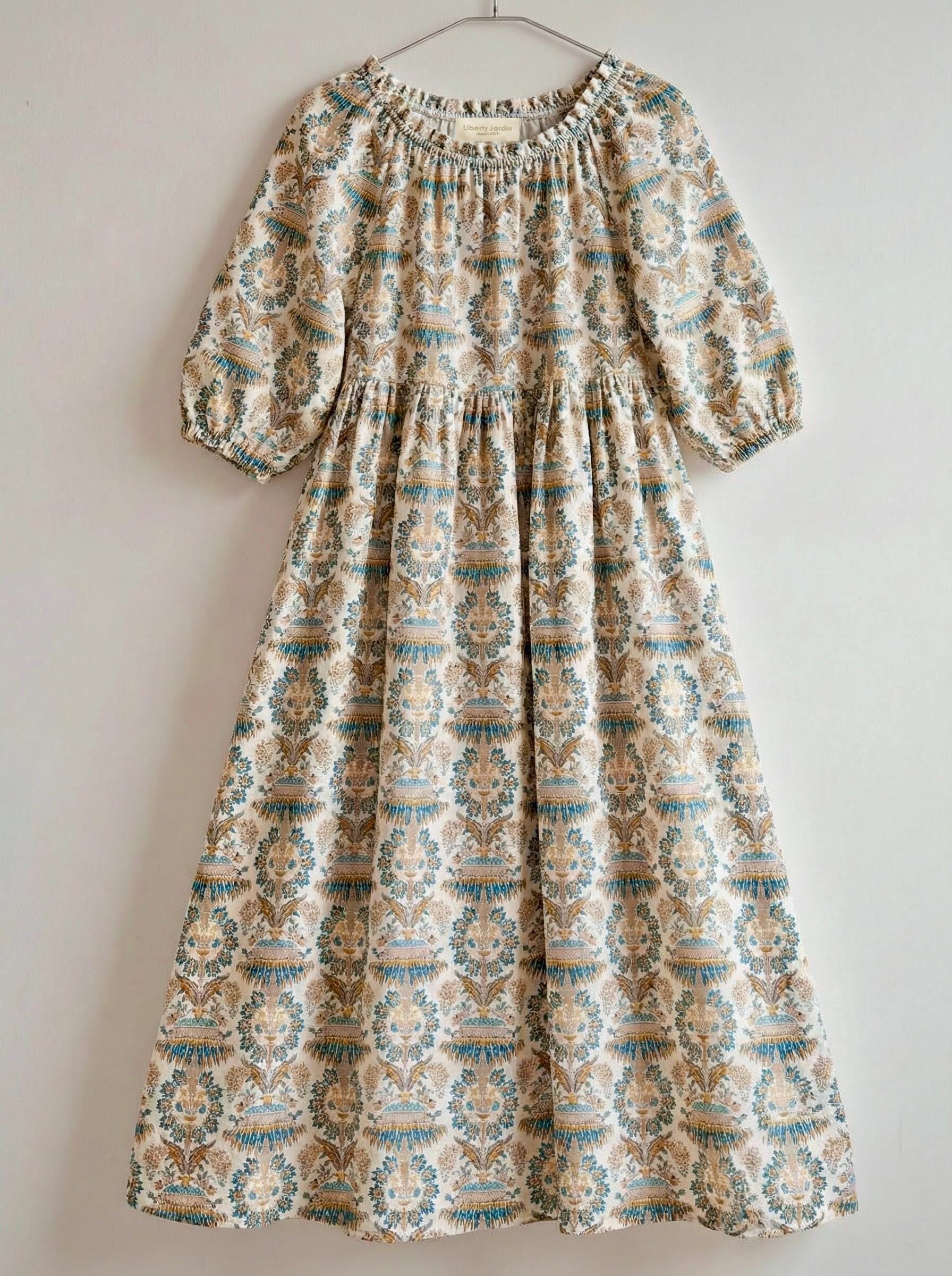 Bohemian Smock Three-quarter Bishop Sleeves Midi Dress, Handmade Personalised Botanical Clothing, Sustainable Womenswear